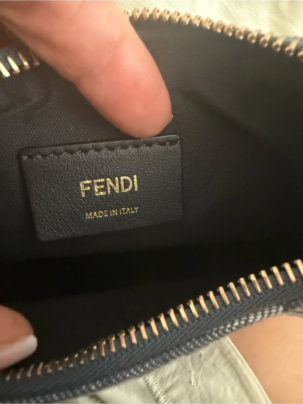 Fendi Blue denim FF Monogram Crescent Shoulder Bag with Leather Trim NWT